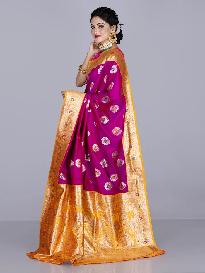 Elegant Red Violet Par Anchal Buti Katan Silk Saree