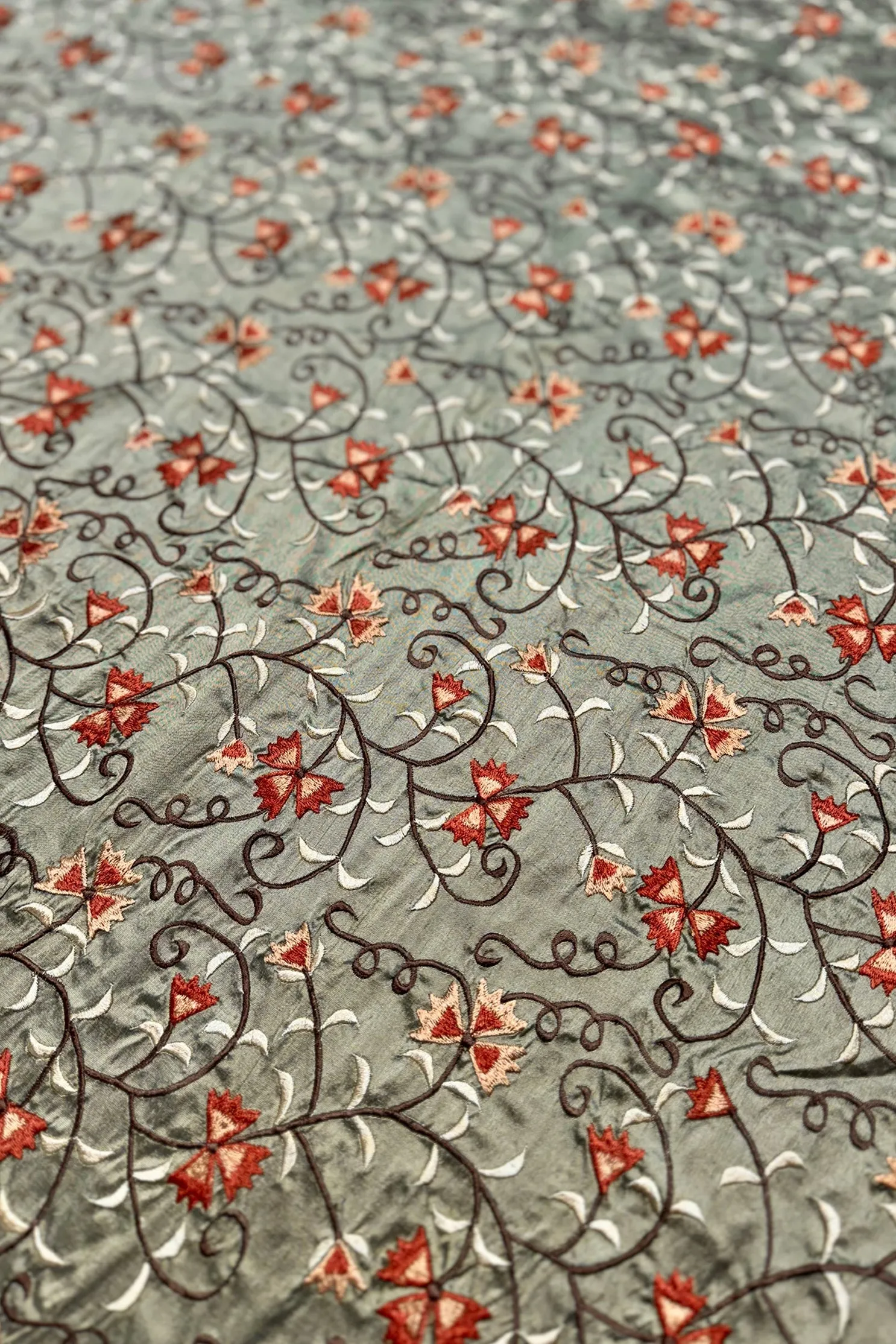 Fennel Seed/Multicolor Embroidered Dupioni Silk MED-200/4