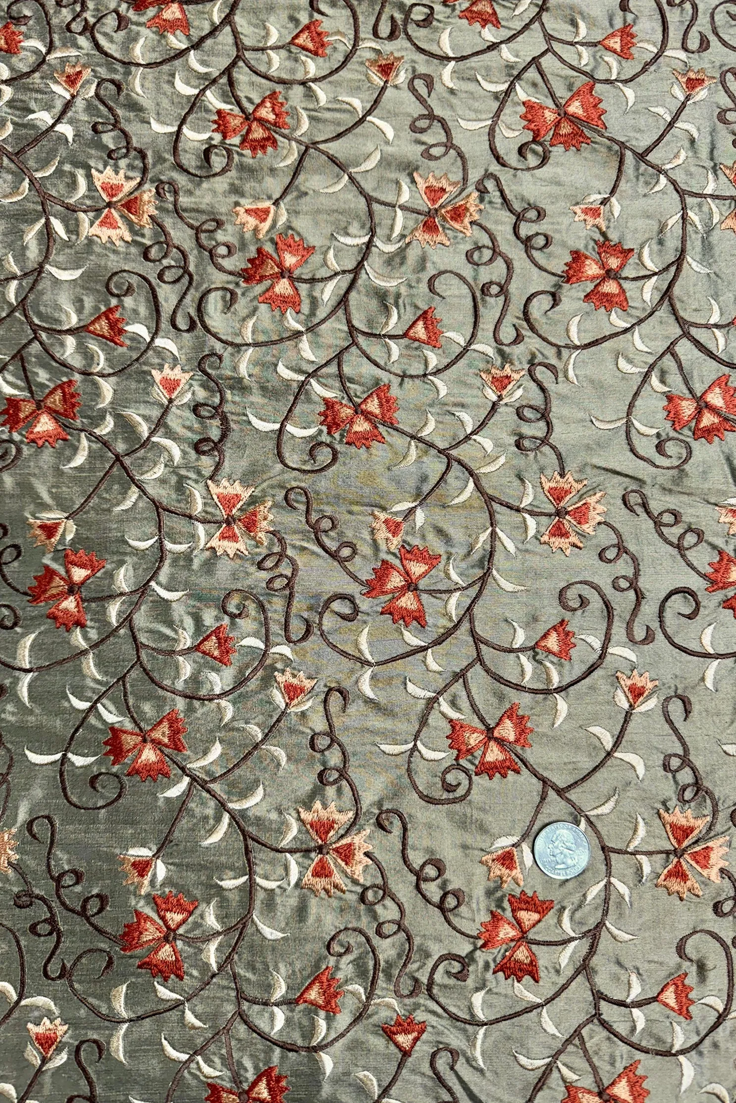 Fennel Seed/Multicolor Embroidered Dupioni Silk MED-200/4