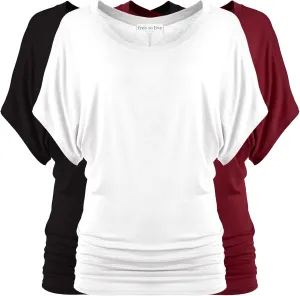 Free to Live 3 Pack Dolman Sleeve Tunic Dressy Business Casual Tops for Women Short Sleeve Shirts Work Outfits Travel Clothes