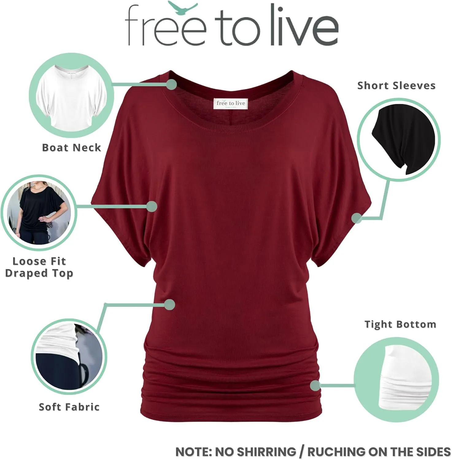 Free to Live 3 Pack Dolman Sleeve Tunic Dressy Business Casual Tops for Women Short Sleeve Shirts Work Outfits Travel Clothes