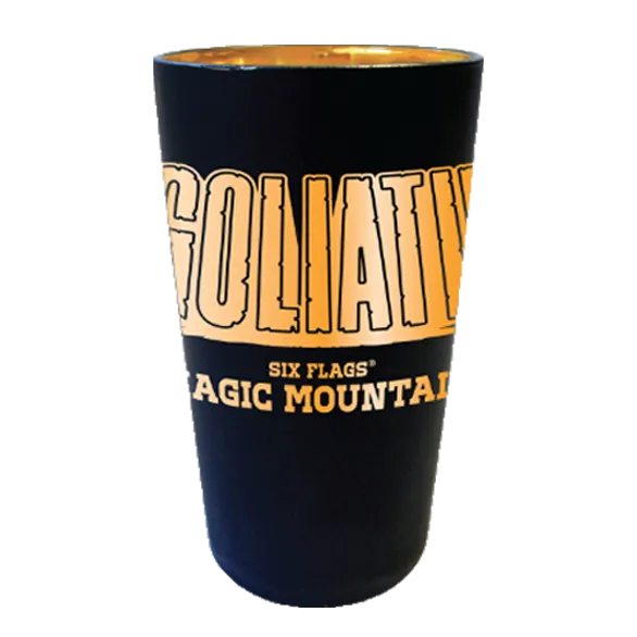 GOLIATH MATTE BLACK PINT GLASS (SIX FLAGS MAGIC MOUNTAIN)