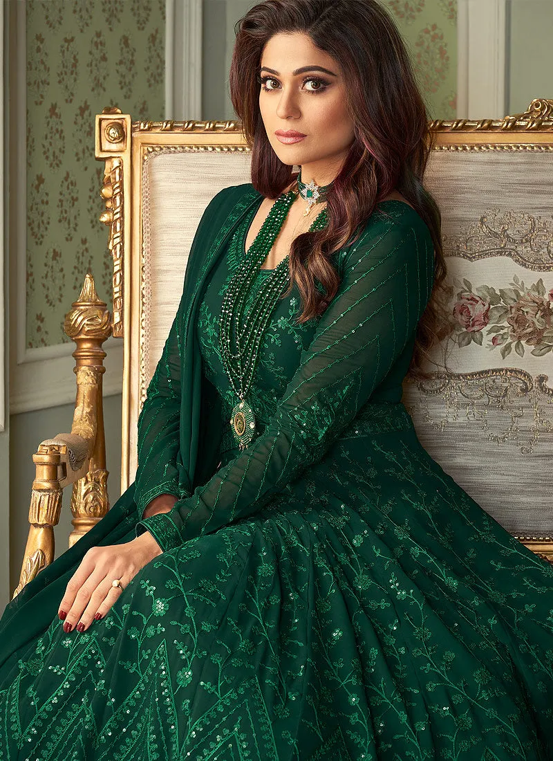 Green Lucknowi Embroidered Anarkali Suit