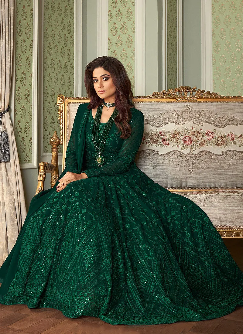 Green Lucknowi Embroidered Anarkali Suit