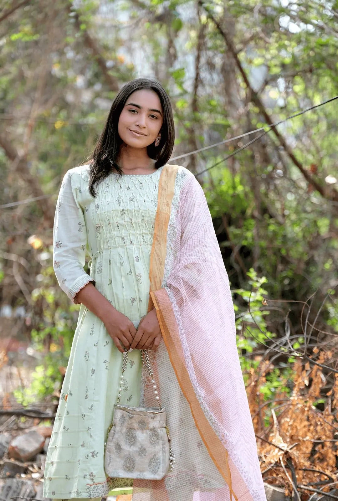 Green Women Hand Block Kurta Set
