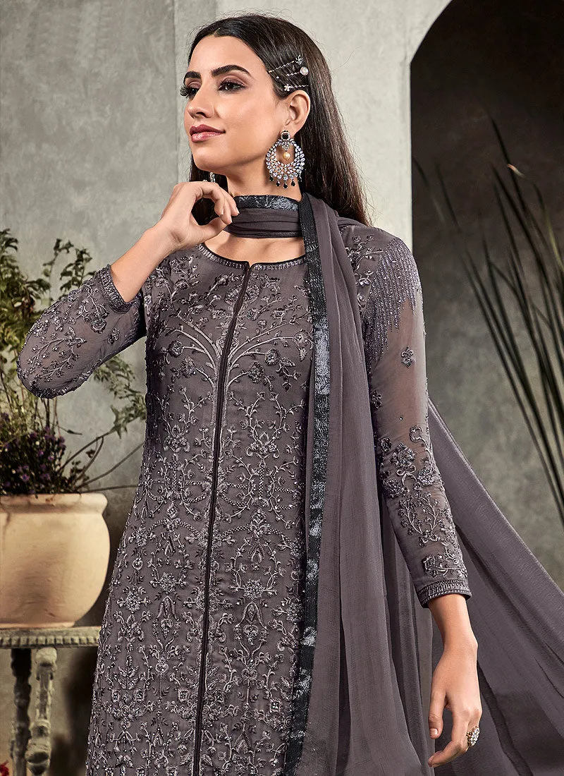 Grey Overall Embroidered Pakistani Pant Suit