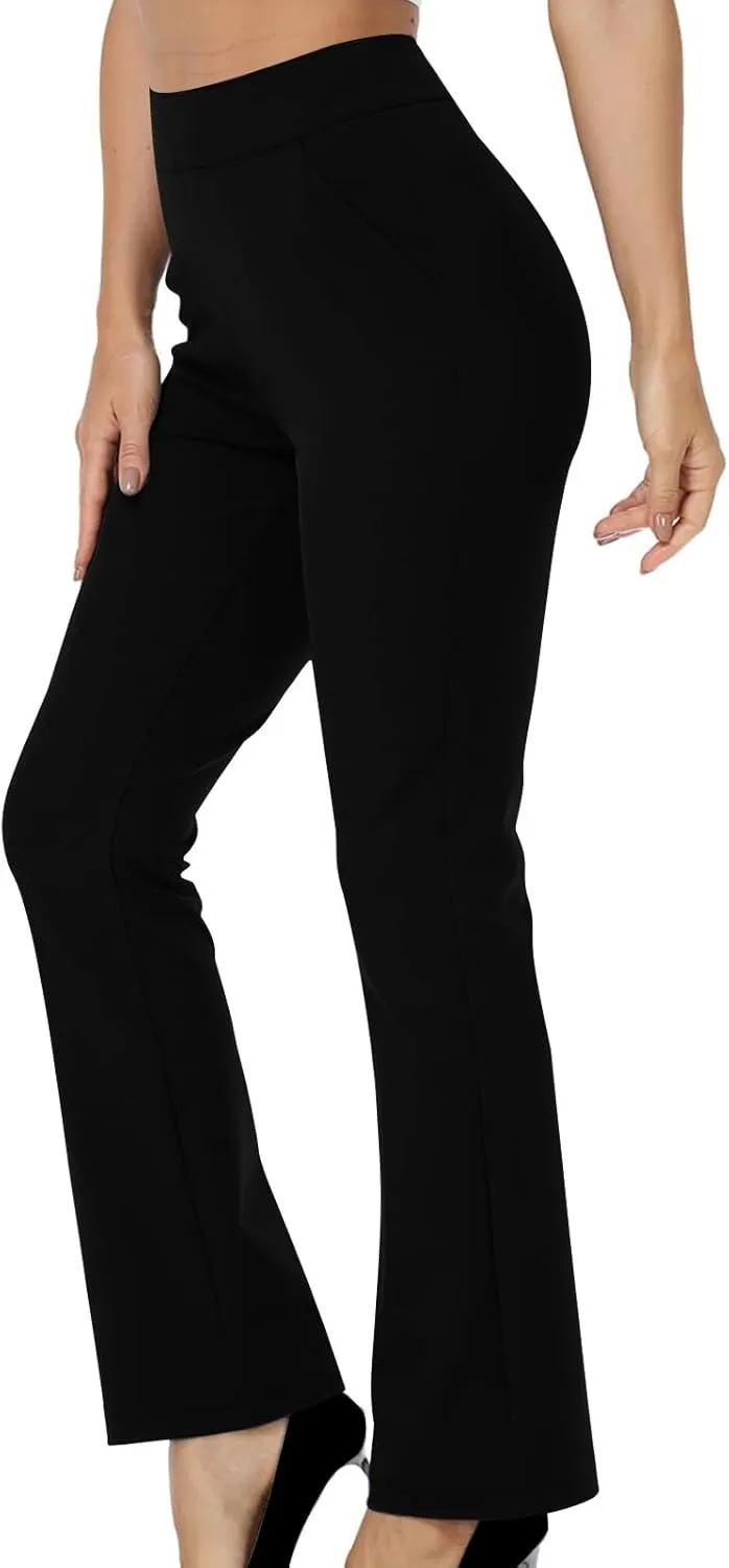 High Waisted Dress Pants for Women Bootcut Elastic Waist Pull On Work Slacks Stretchy Trousers Flared Yoga Leggings