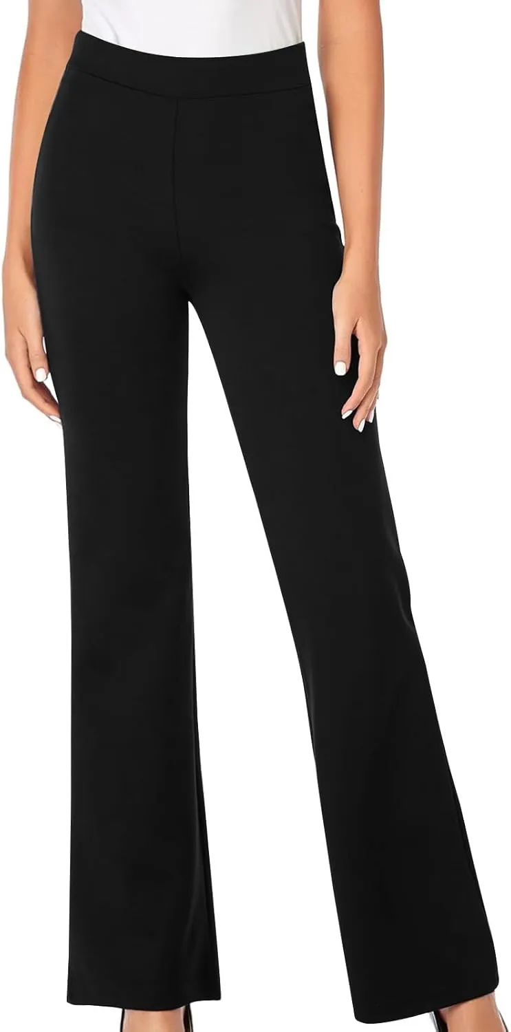 High Waisted Dress Pants for Women Bootcut Elastic Waist Pull On Work Slacks Stretchy Trousers Flared Yoga Leggings