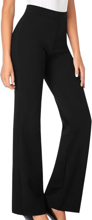 High Waisted Dress Pants for Women Bootcut Elastic Waist Pull On Work Slacks Stretchy Trousers Flared Yoga Leggings