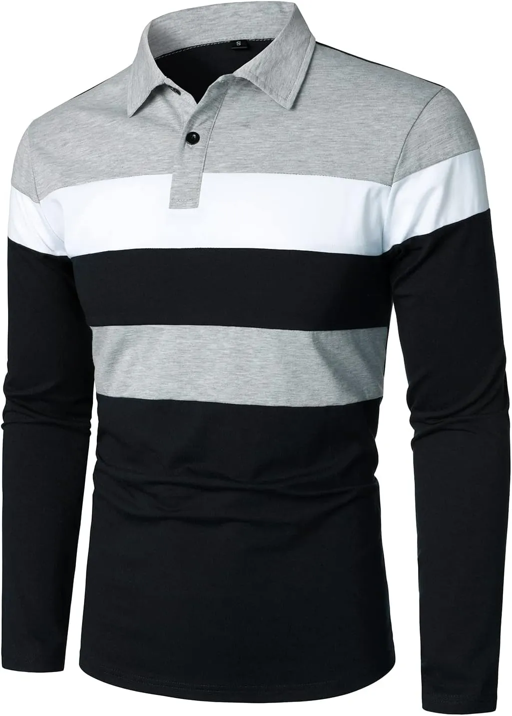 HOOD CREW Mens Long Sleeve Shirts Fashion Color Block Striped Polo Shirt