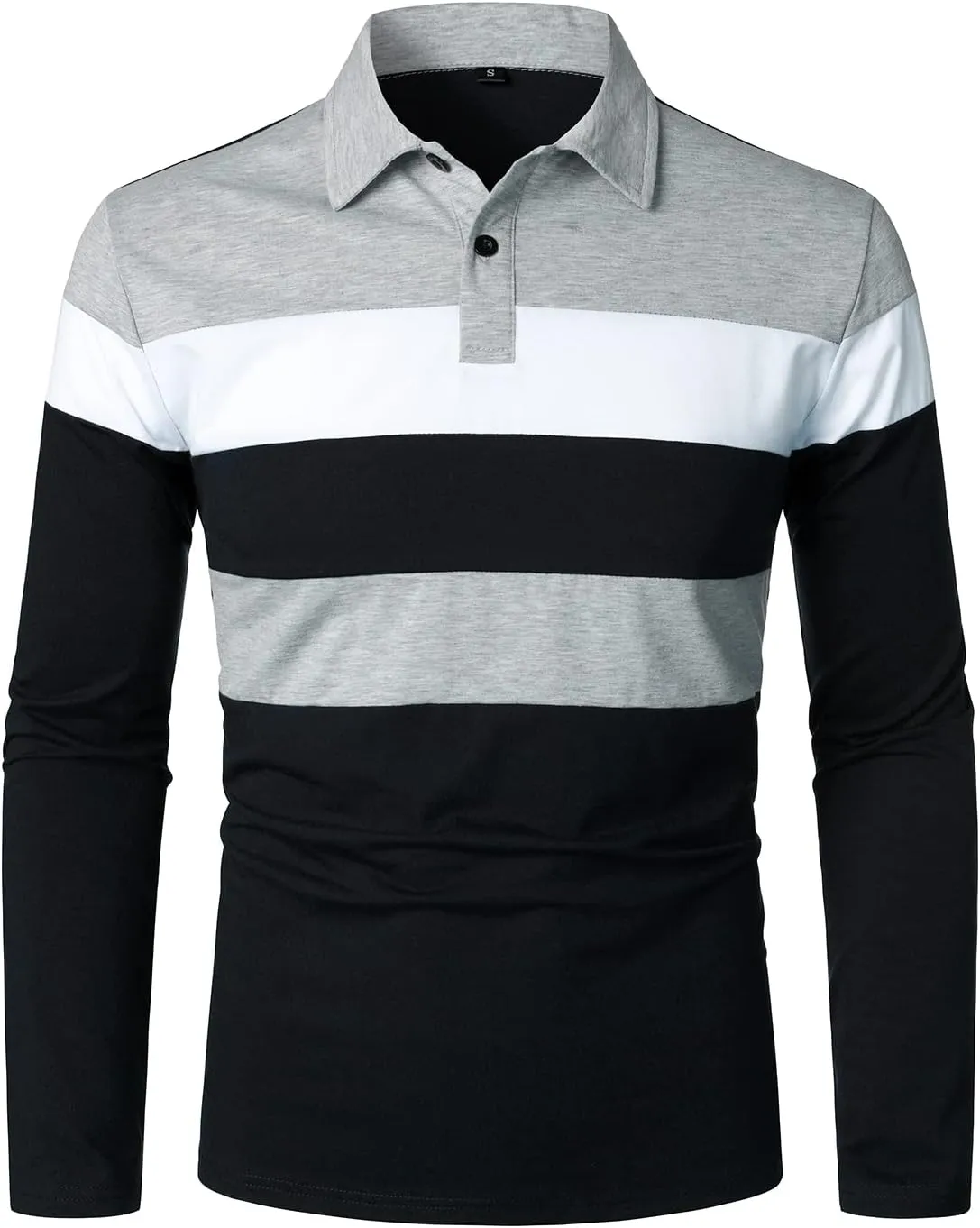HOOD CREW Mens Long Sleeve Shirts Fashion Color Block Striped Polo Shirt