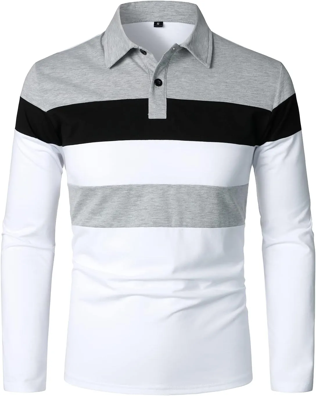 HOOD CREW Mens Long Sleeve Shirts Fashion Color Block Striped Polo Shirt