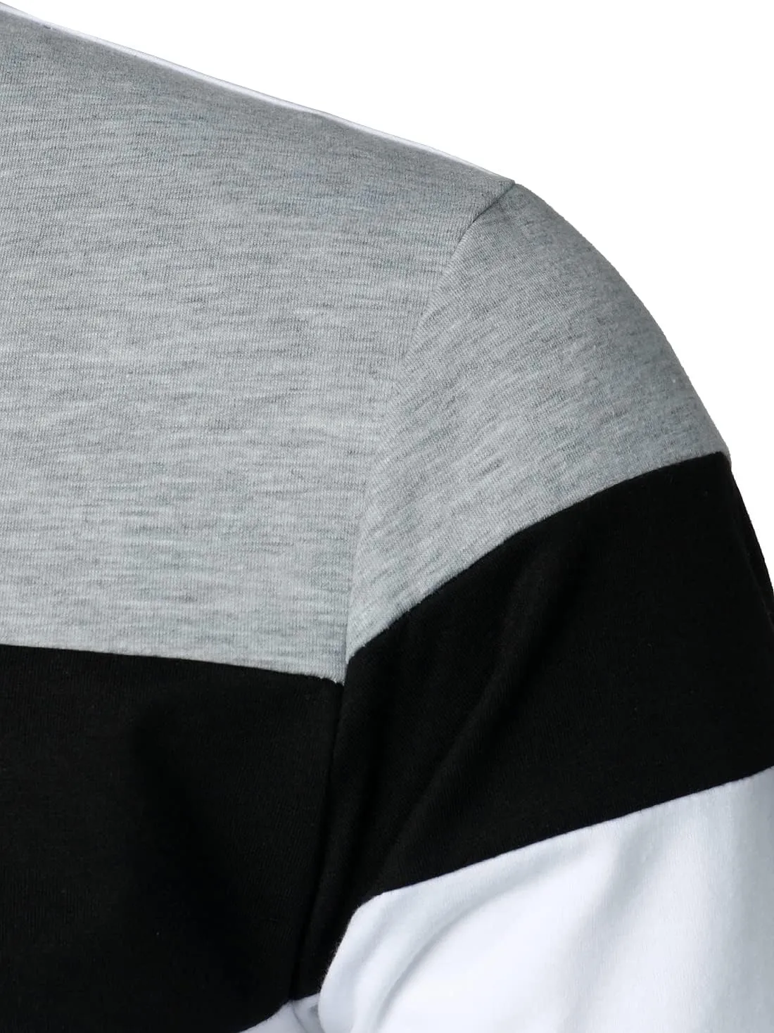 HOOD CREW Mens Long Sleeve Shirts Fashion Color Block Striped Polo Shirt