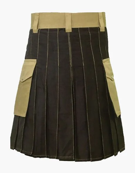 HYBRID KILT IN TWO TONES-BLACK AND KHAKI