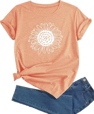 J&DHUASHA Women's Plus Size Floral T-Shirt Short Sleeve Crewneck Flower Graphic Tees Casual Summer Printed Tops
