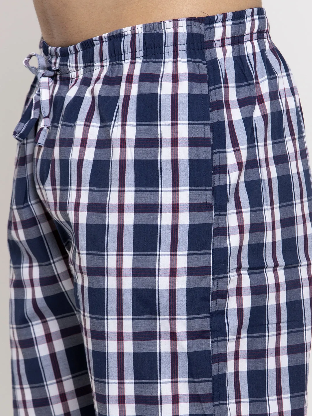 Jashvi Men's Navy Blue Checked Cotton Track Pants