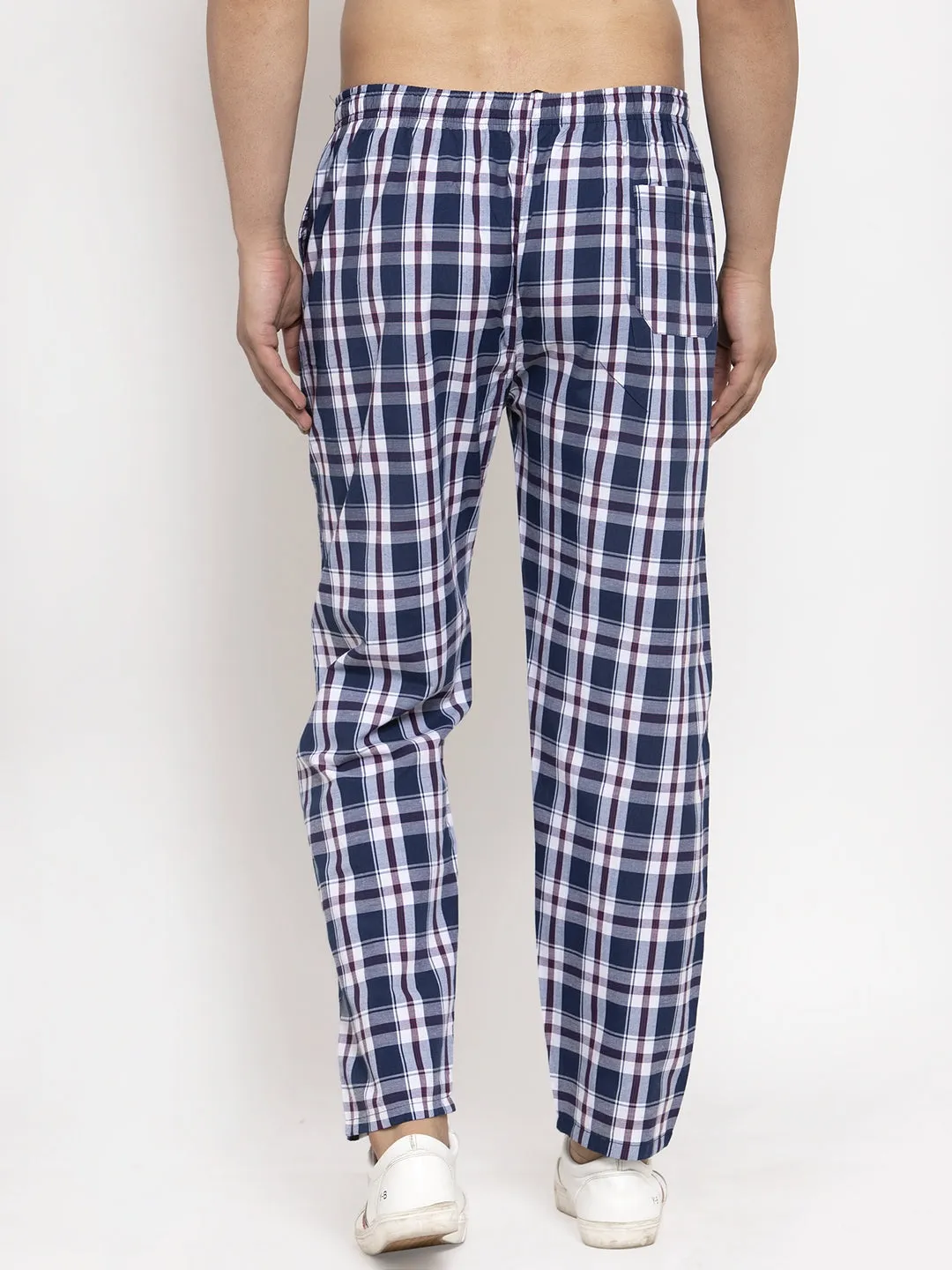 Jashvi Men's Navy Blue Checked Cotton Track Pants