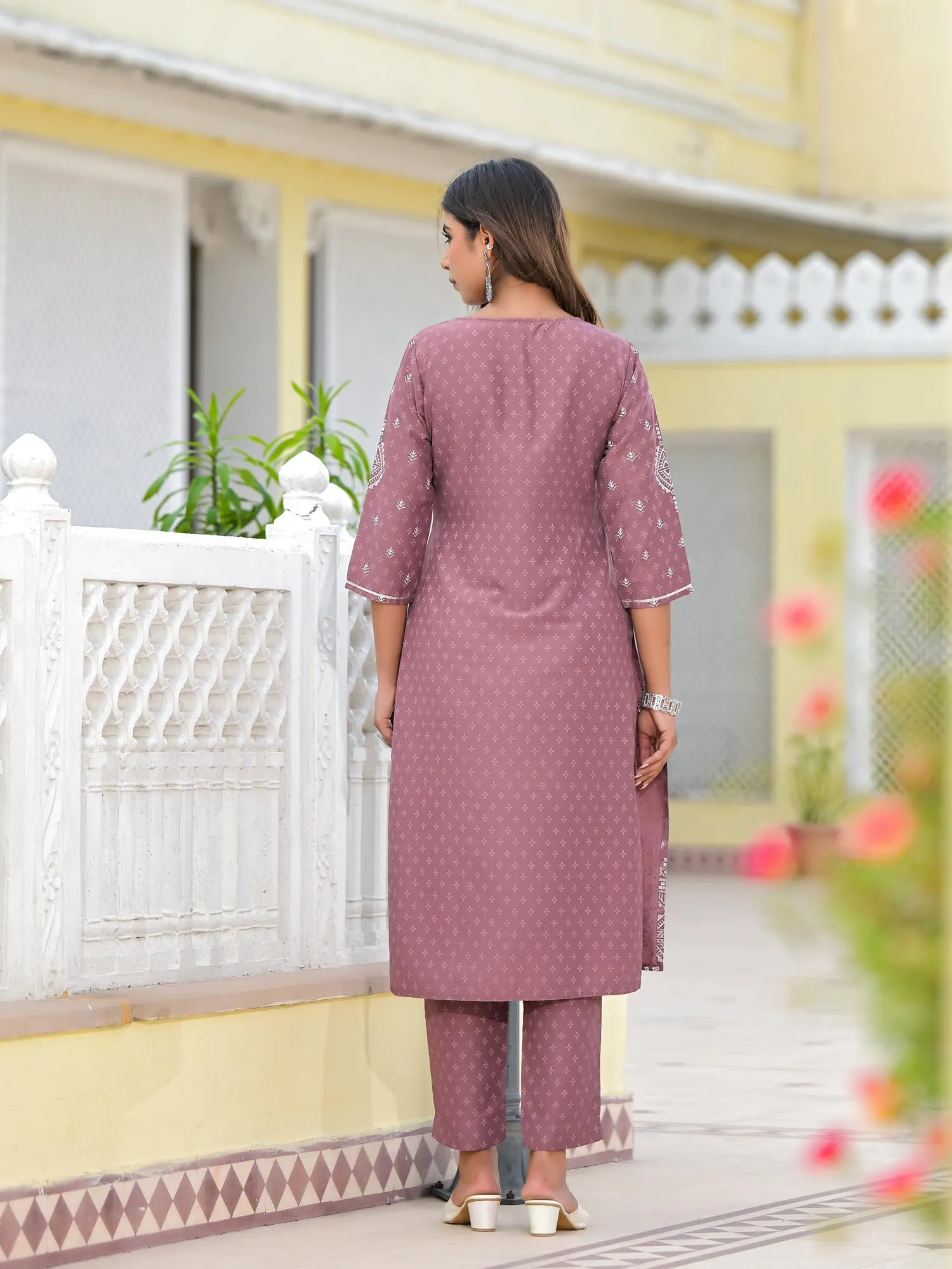 Jashvi Onion Pink Ethnic Motif Printed Viscose Kurta, Pant And Dupatta Set With Gotta Patti Work