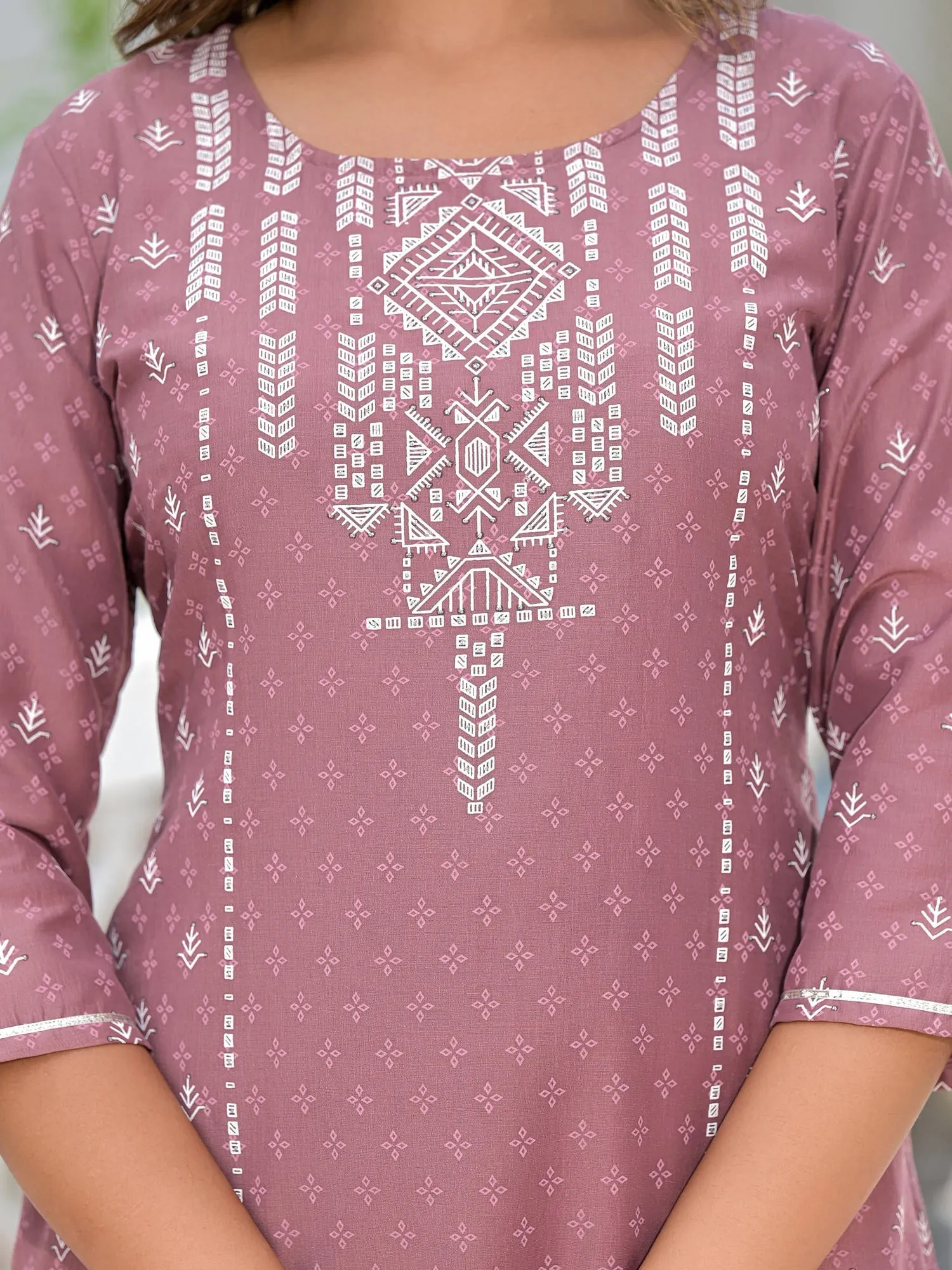 Jashvi Onion Pink Ethnic Motif Printed Viscose Kurta, Pant And Dupatta Set With Gotta Patti Work