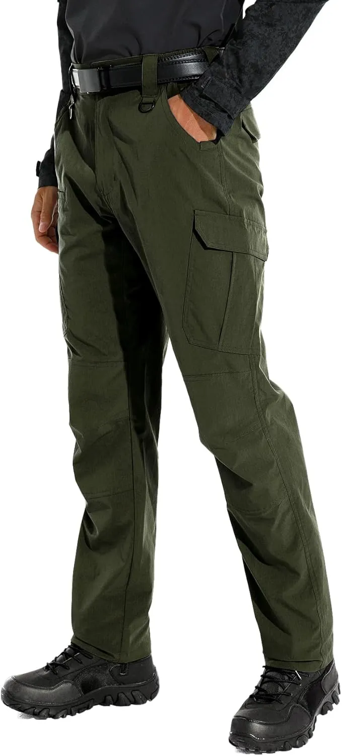 KFUBUO Men's Lightweight Ripstop Tactical Cargo Pants, Water Resistant Hiking Work Pants Relaxed Fit Black