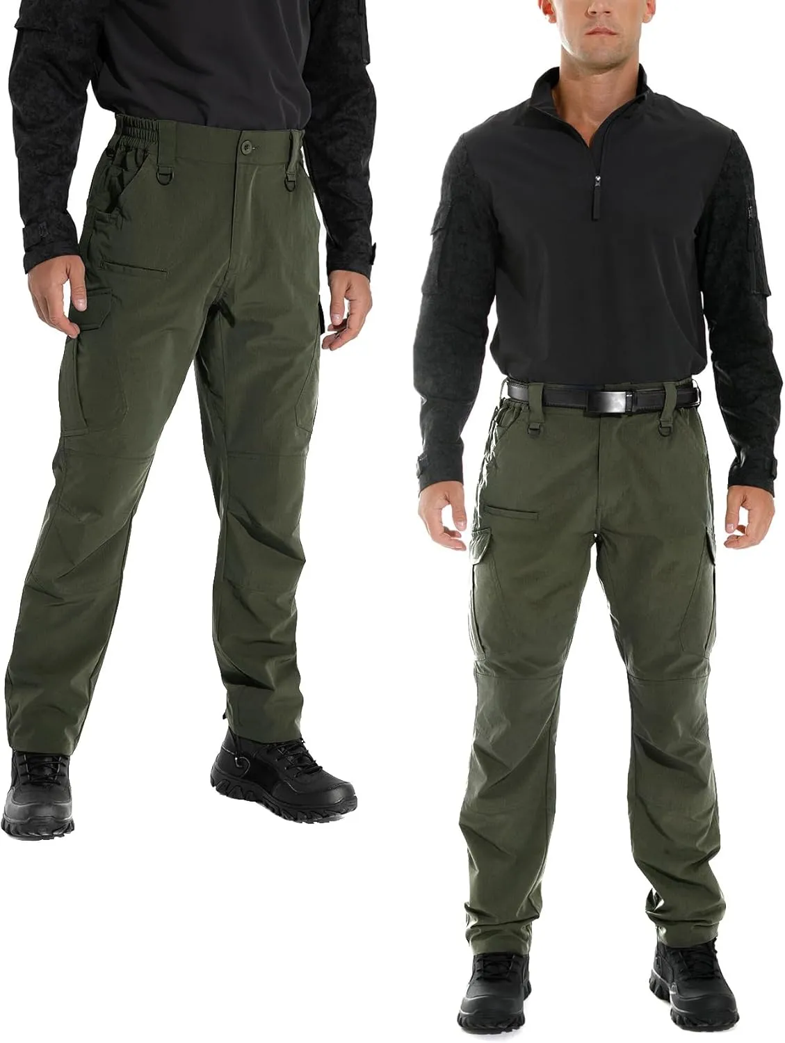 KFUBUO Men's Lightweight Ripstop Tactical Cargo Pants, Water Resistant Hiking Work Pants Relaxed Fit Black