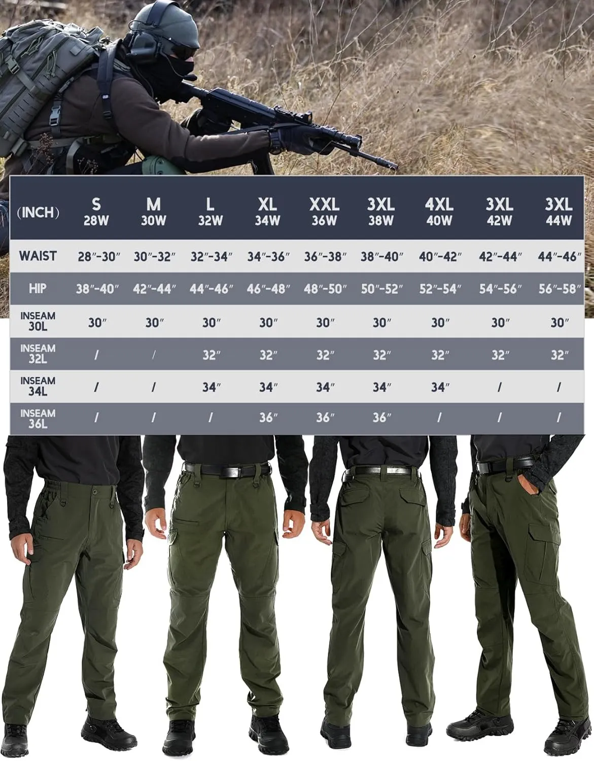 KFUBUO Men's Lightweight Ripstop Tactical Cargo Pants, Water Resistant Hiking Work Pants Relaxed Fit Black