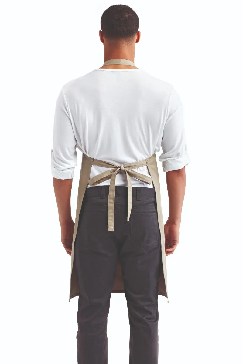 Khaki Organic Cotton Bib Apron (No Pockets)