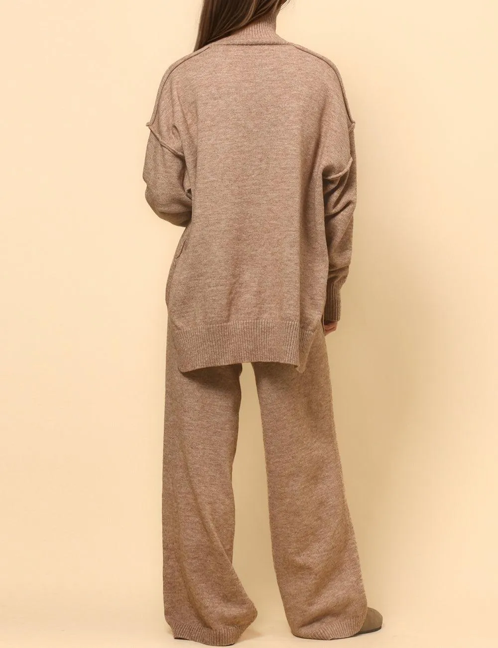 Ladies High Neck Pullover Sweater Pants 2PCS Set SKST4853