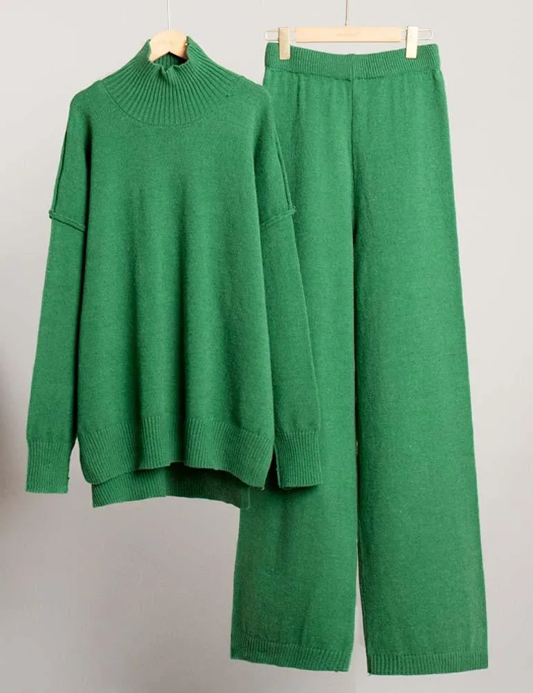 Ladies High Neck Pullover Sweater Pants 2PCS Set SKST4853