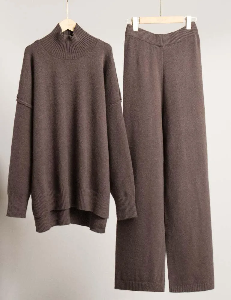 Ladies High Neck Pullover Sweater Pants 2PCS Set SKST4853