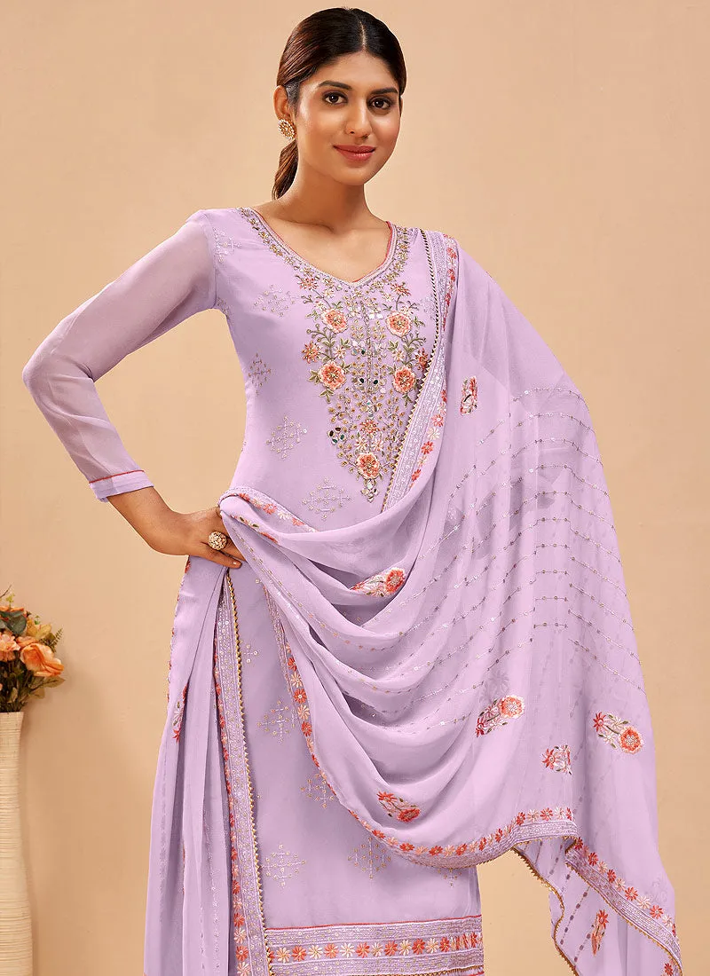 Lavender Embroidered Pakistani Pant Suits