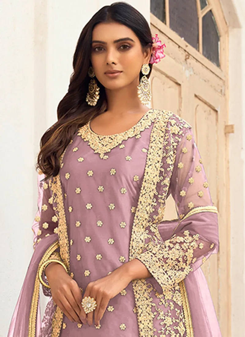 Lavender Embroidery Pakistani Pant Style Suit