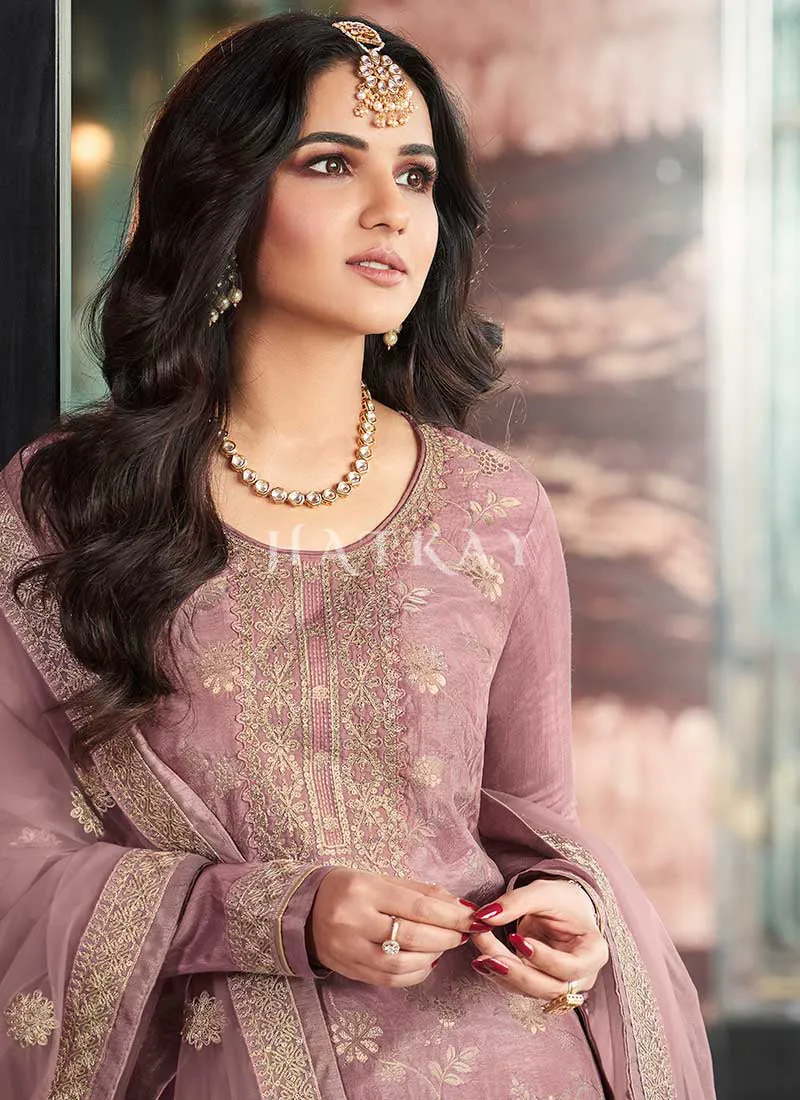Lavender Golden Embroidery Pant Style Suit
