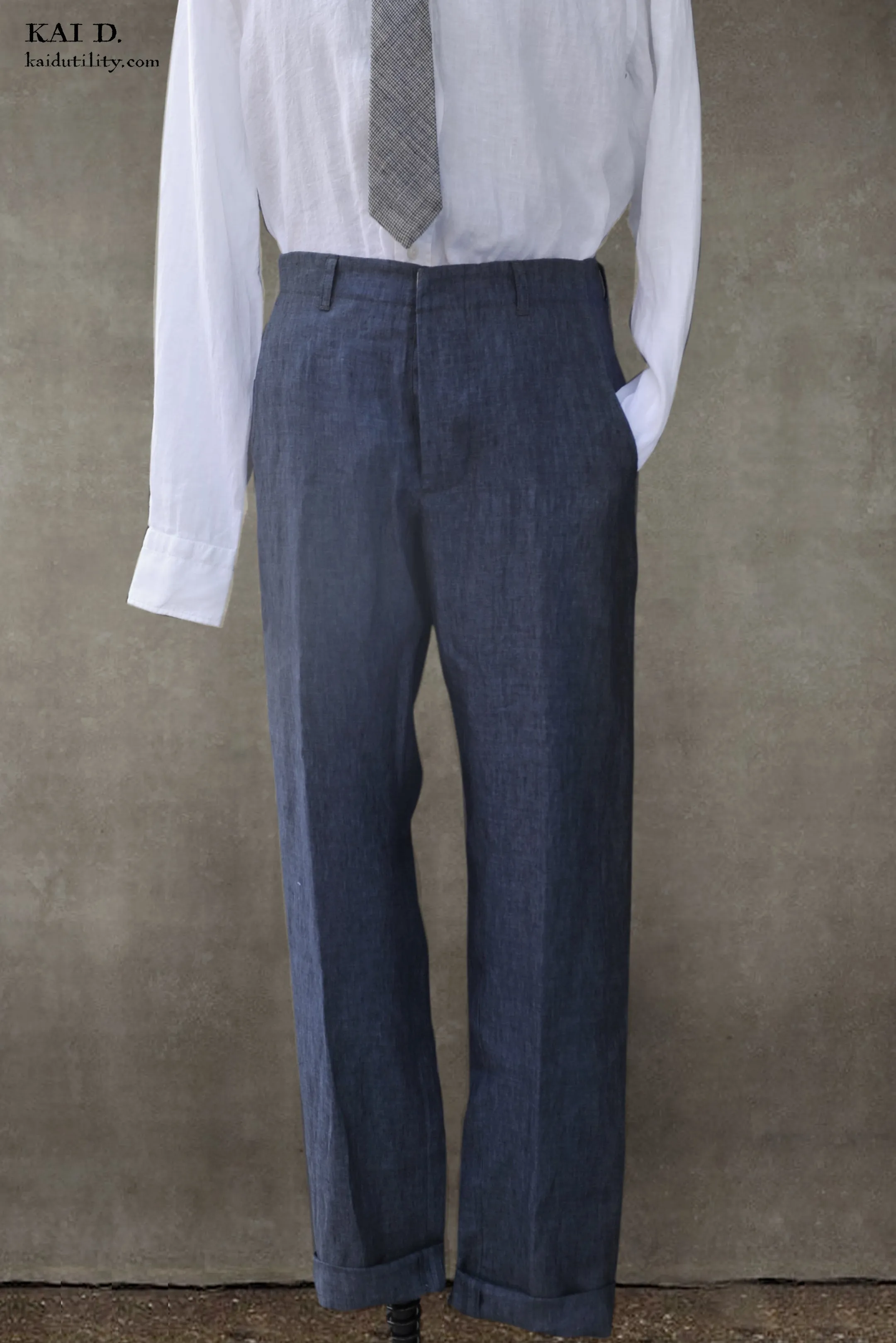 Light Belgian Linen Borough Pants - Denim Blue - 30, 32, 34