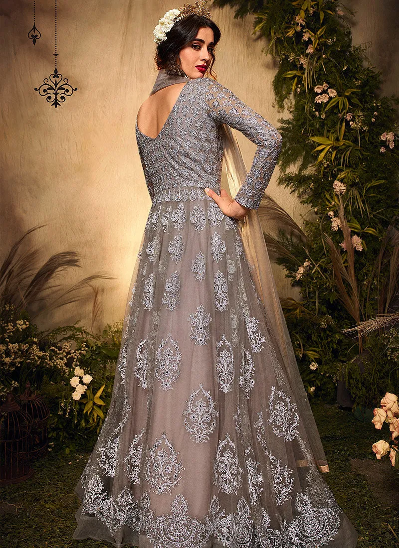 Light Brown Embroidered Wedding Anarkali Suit