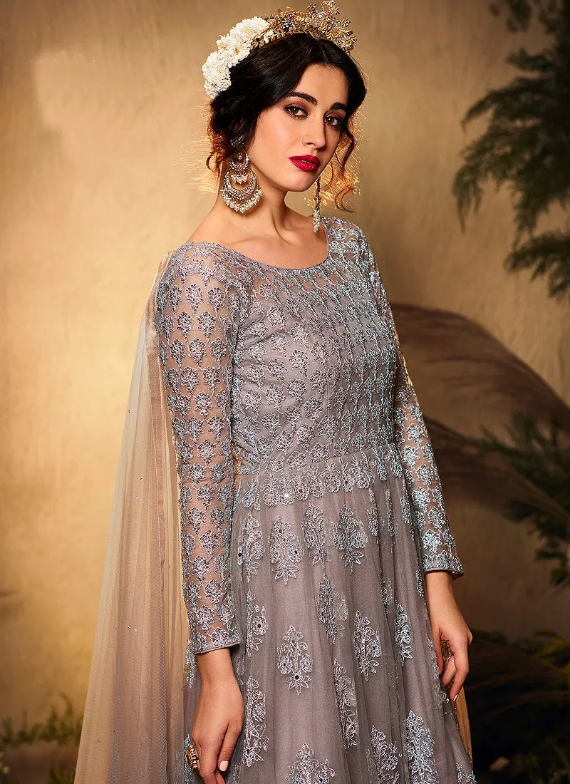 Light Brown Embroidered Wedding Anarkali Suit