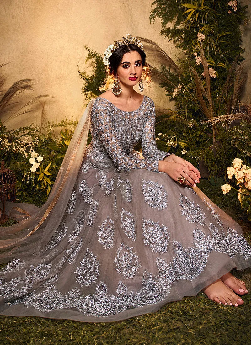 Light Brown Embroidered Wedding Anarkali Suit