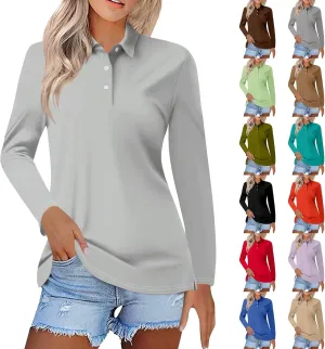 Long Sleeve Work Polo Shirt for Women Quick Dry Athletic Tennis Golf T Shirt Fashion Casual Office Dressy Tunic Tees