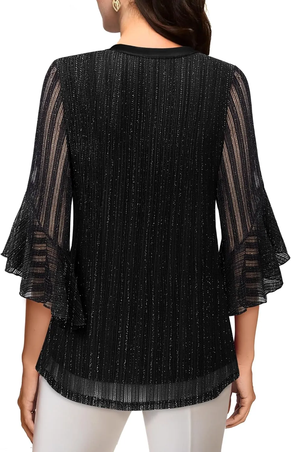 Lotusmile Women's 3/4 Sleeve Dressy Tops Elegant V Neck Blouse for Women Casual Work Evening Party