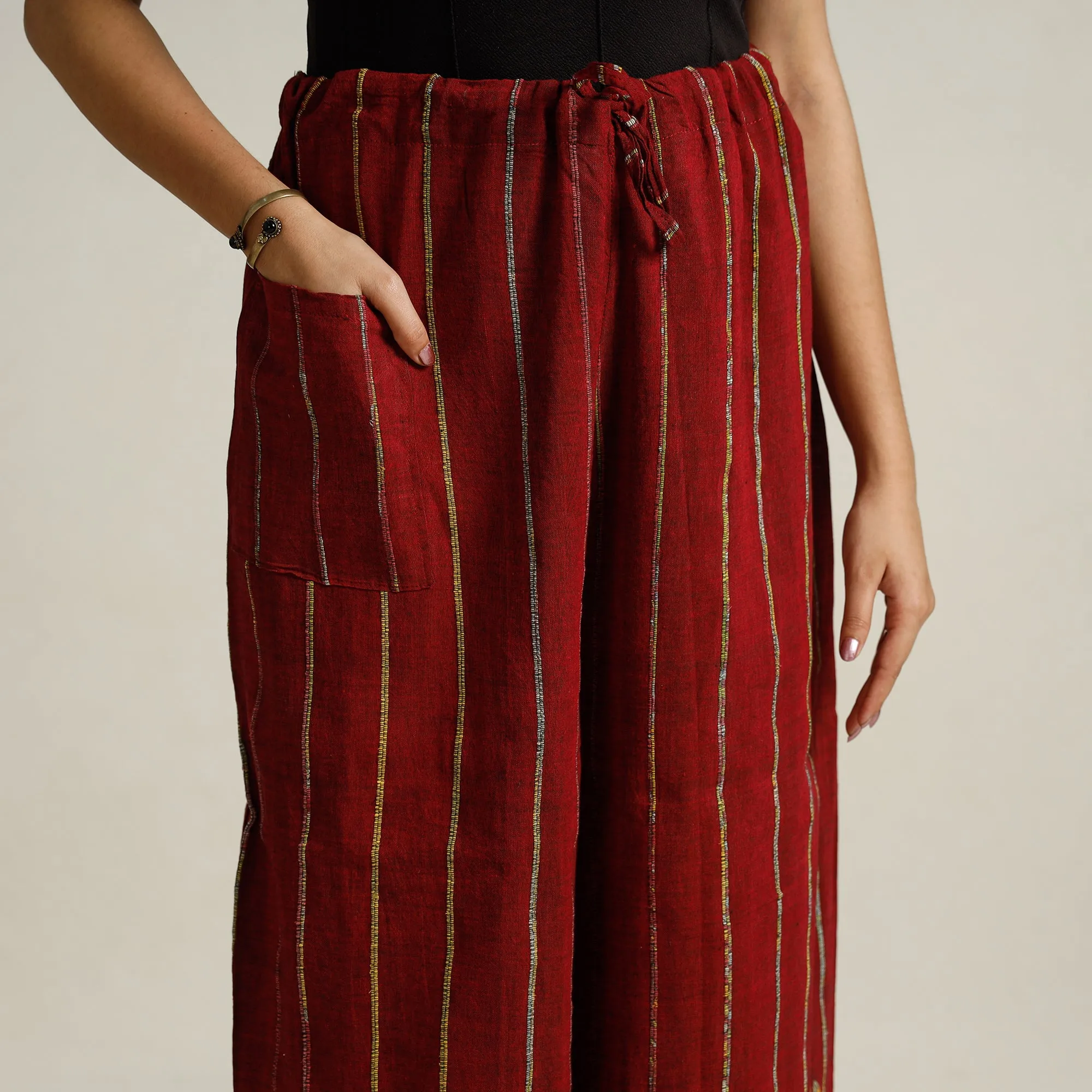 Maroon - Bengal Khesh Weaving Kantha Embroidery Cotton Palazzo 62