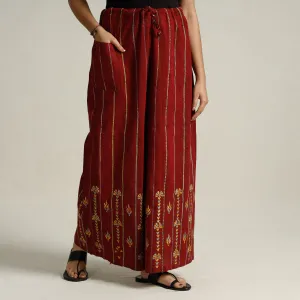 Maroon - Bengal Khesh Weaving Kantha Embroidery Cotton Palazzo 62