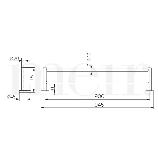 Meir Round Double Towel Rail 600mm - Matte Black