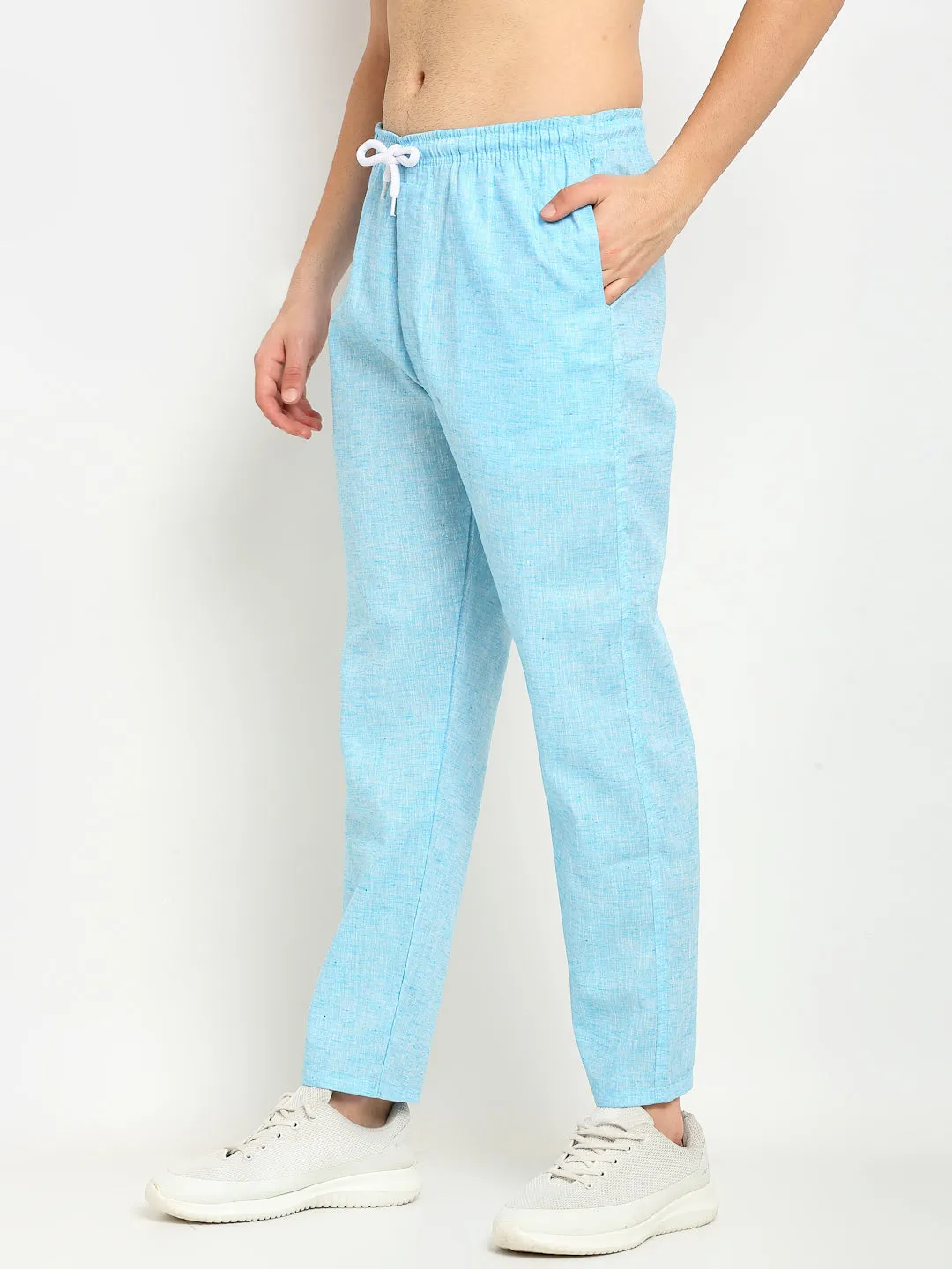 Men's Blue Linen Cotton Track Pants ( JOG 021Sky ) - Jainish