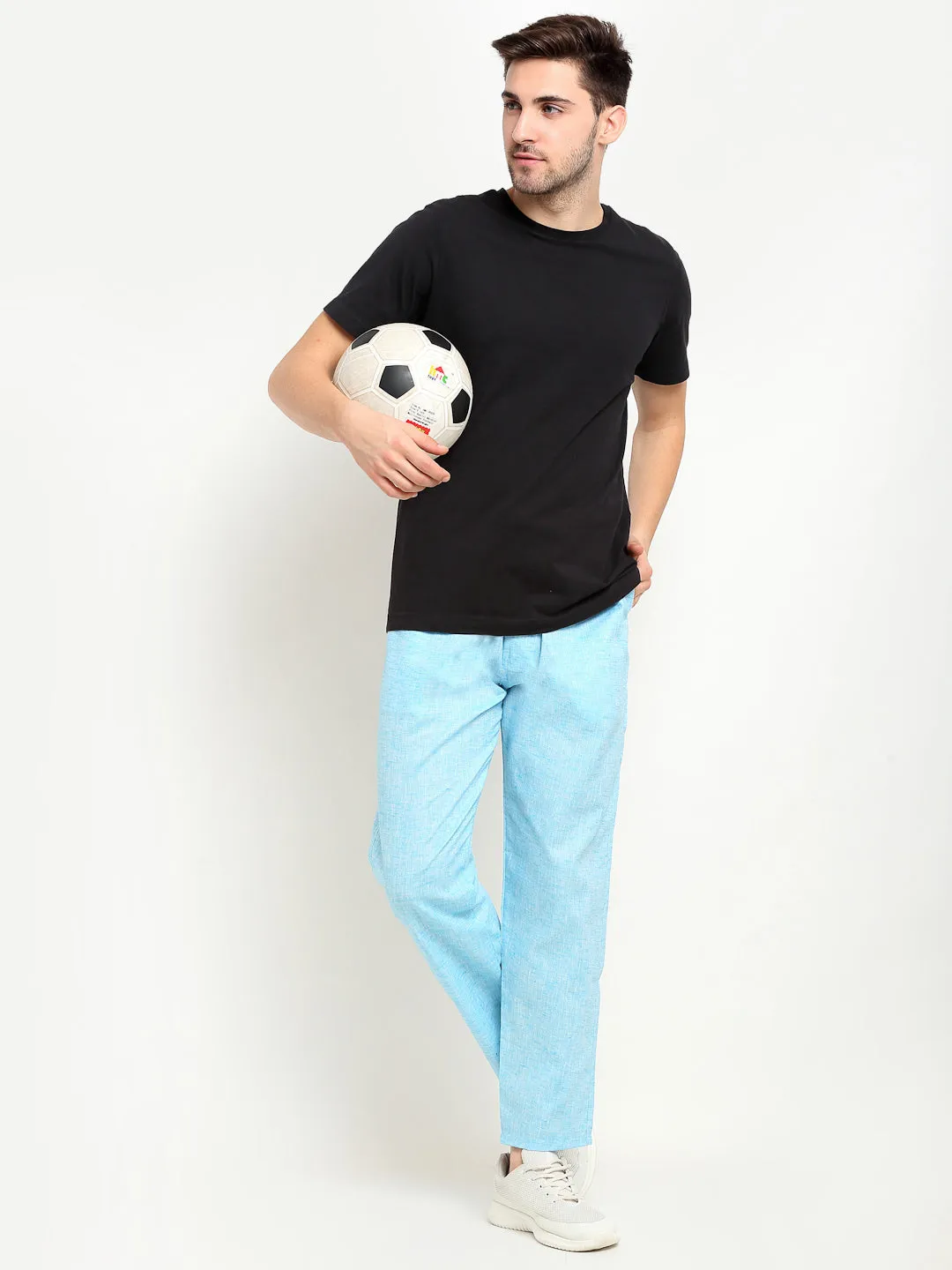 Men's Blue Linen Cotton Track Pants ( JOG 021Sky ) - Jainish