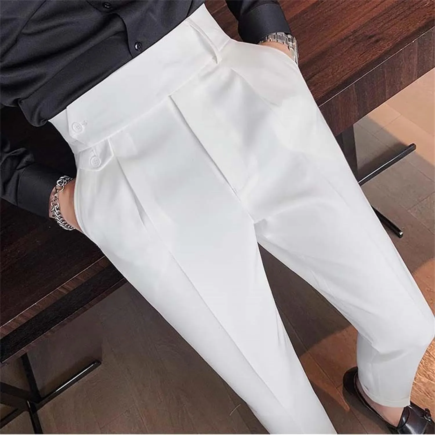 Men's Business Trousers Lightweight Twill Slim-Fit Straight Pants Regular Fit Versatile Tapered Pants with Pockets