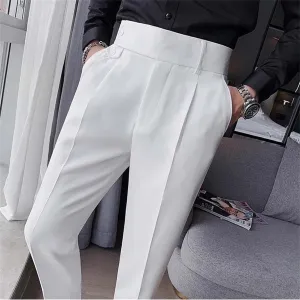Men's Business Trousers Lightweight Twill Slim-Fit Straight Pants Regular Fit Versatile Tapered Pants with Pockets