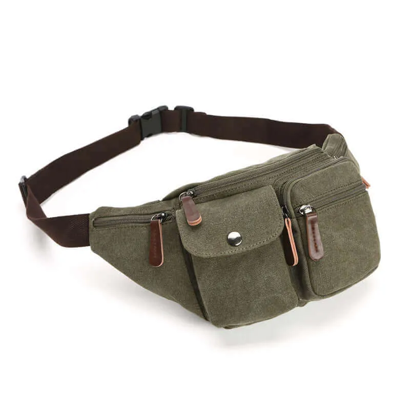 Men's Canvas Bum Bag with Multiple Pockets