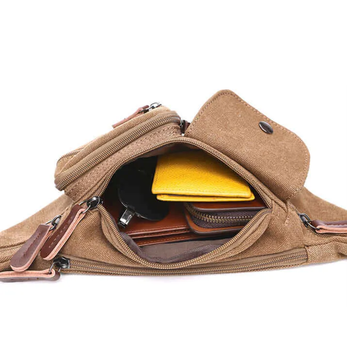 Men's Canvas Bum Bag with Multiple Pockets
