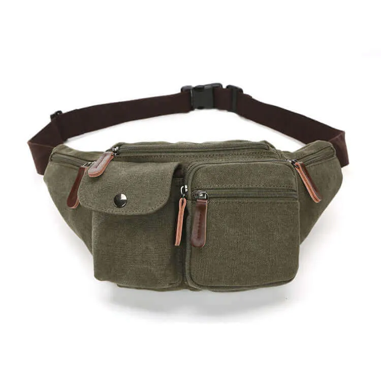Men's Canvas Bum Bag with Multiple Pockets
