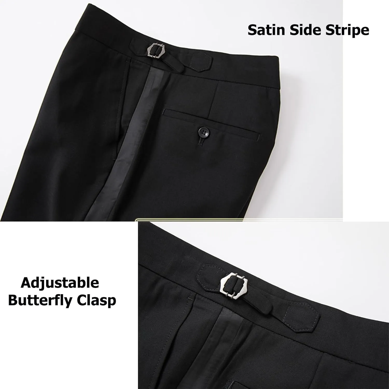 Men's Fit Flat Front Tuxedo Pants Slim Formal Black Stripe Trousers with Adjustable Waistband Dress Pants for Prom